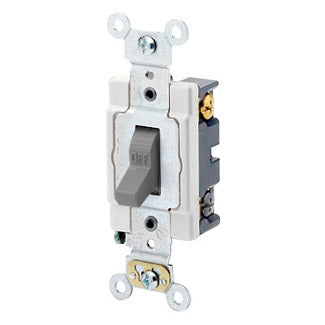 Leviton 20 Amp 120/277V Toggle 4-Way AC Quiet Switch Heavy-Duty Spec Grade Grounding Back And Side Wired Gray (1224-SGY)