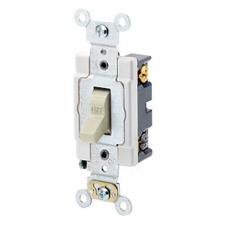 Leviton 20 Amp 120/277V Toggle 4-Way AC Quiet Switch Heavy-Duty Spec Grade Grounding Back And Side Wired Ivory (1224-SI)