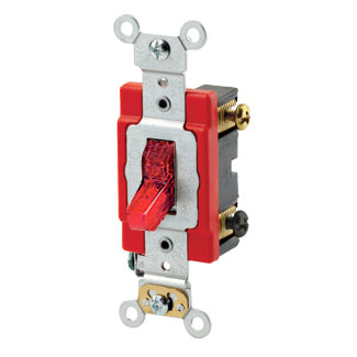 Leviton 20 Amp 277V Toggle Pilot Light Illuminated On Requires Neutral Double-Pole AC Quiet Switch Industrial Grade Red (1222-7PR)