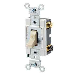 Leviton 20 Amp 120/277V Toggle Double-Pole AC Quiet Switch Heavy-Duty Spec Grade Grounding Back And Side Wired Ivory (1222-SI)