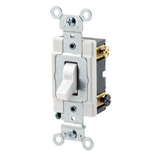 Leviton 20 Amp 120/277V Toggle Double-Pole AC Quiet Switch Heavy-Duty Spec Grade Grounding Back And Side Wired White (1222-SW)