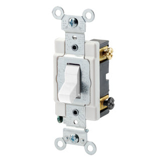 Leviton 20 Amp 120/277V Toggle Double-Pole AC Quiet Switch Commercial Spec Grade Grounding Back And Side Wired White (CSB2-20W)