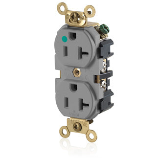 Leviton MRI Duplex Receptacle Outlet Extra Heavy-Duty Hospital Grade Smooth Face 20 Amp 125V Back Or Side Wire NEMA 5-20R Gray (MRI83-GY)