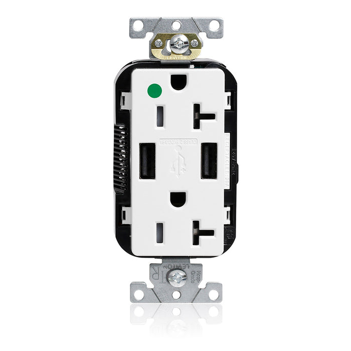 Leviton 20A Lev-Lok USB Tamper-Resistant Hospital Grade Outlet Type A-A (M58AA-HGW)
