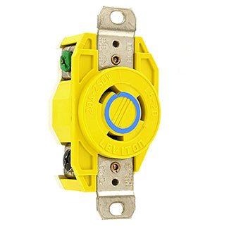 Leviton 20 Amp 250V NEMA L6-20R 2P 3W Flush Mount Locking Receptacle Industrial Grade Grounding Corrosion-Resistant Yellow (23CM-20)