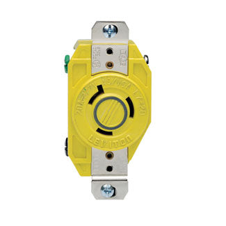 Leviton 20 Amp 277V NEMA L7-20R 2P 3W Flush Mount Locking Receptacle Industrial Grade Grounding Corrosion-Resistant Yellow (23CM-30)