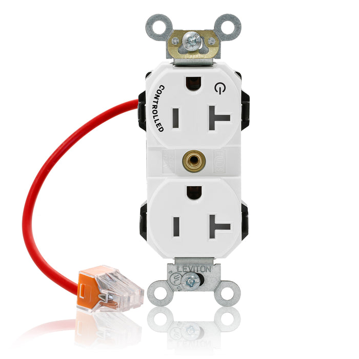 Leviton Lev-Lok Duplex Receptacle Outlet Heavy-Duty Industrial Spec Grade Split-Circuit One Outlet Marked Controlled 20 Amp 125V White (M5362-1CW)