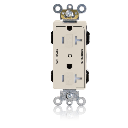 Leviton Lev-Lok Decora Plus Duplex Receptacle Outlet Heavy-Duty Industrial Spec Grade Two Outlets Marked Controlled 20 Amp 125V Modular Light Almond (MT163-2T)