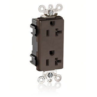 Leviton Lev-Lok Decora Plus Duplex Receptacle Outlet Heavy-Duty Industrial Spec Grade Two Outlets Marked Controlled 20 Amp 125V Modular Brown (MT163-2)