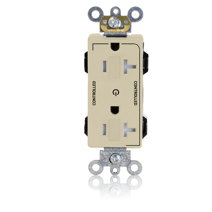 Leviton Lev-Lok Decora Plus Duplex Receptacle Outlet Heavy-Duty Industrial Spec Grade Two Outlets Marked Controlled 20 Amp 125V Modular Ivory (MT163-2I)