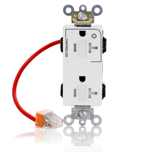 Leviton Lev-Lok Decora Plus Duplex Receptacle Outlet Heavy-Duty Industrial Spec Grade Split-Circuit One Outlet Marked Controlled 20 Amp 125V White (MT163-1CW)