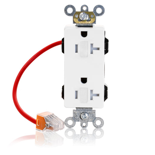 Leviton Lev-Lok Decora Plus Duplex Receptacle Outlet Heavy-Duty Industrial Spec Grade Split-Circuit Tamper-Resistant 20 Amp 125V White (MT163-SCW)