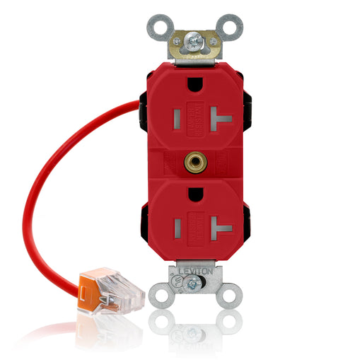 Leviton Lev-Lok Duplex Receptacle Outlet Heavy-Duty Industrial Spec Grade Split-Circuit Tamper-Resistant Smooth Face 20 Amp 125V Red (MT563-SCR)