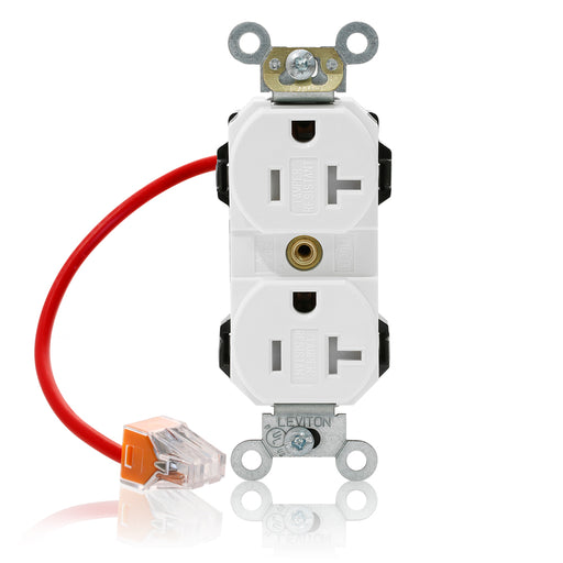 Leviton Lev-Lok Duplex Receptacle Outlet Heavy-Duty Industrial Spec Grade Split-Circuit Tamper-Resistant Smooth Face 20 Amp 125V White (MT563-SCW)