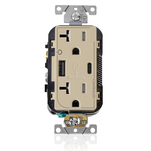 Leviton 20A Marked Controlled USB AC Receptacle Ivory (T5833-2I)