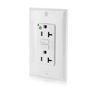 Leviton 20A 125V SmartlockPro GFCI Duplex Receptacle Outlet Extra Heavy Duty Hospital Grade With Wall Plate Power Indication White (GFNT2-HFW)