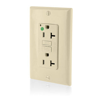 Leviton 20A 125V SmartlockPro GFCI Duplex Receptacle Outlet Extra Heavy Duty Hospital Grade With Wall Plate Power Indication Ivory (GFNT2-HFI)