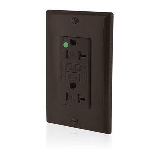 Leviton SmartlockPro GFCI Duplex Receptacle Outlet Extra Heavy-Duty Hospital Grade With Wall Plate Tamper-Resistant Power Indicator 20A 125V Brown (GFTR2-HF)