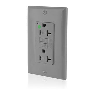 Leviton SmartlockPro GFCI Duplex Receptacle Outlet Extra Heavy-Duty Hospital Grade With Wall Plate Tamper-Resistant Power Indicator 20A 125V Gray (GFTR2-HFG)