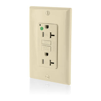 Leviton SmartlockPro GFCI Duplex Receptacle Outlet Extra Heavy-Duty Hospital Grade With Wall Plate Tamper-Resistant Power Indicator 20A 125V Ivory (GFTR2-HFI)