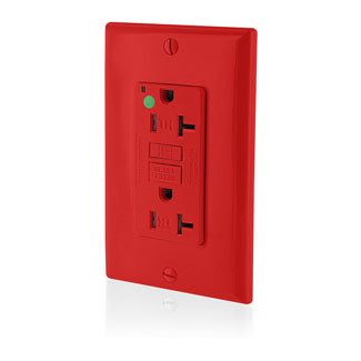 Leviton SmartlockPro GFCI Duplex Receptacle Outlet Extra Heavy-Duty Hospital Grade With Wall Plate Tamper-Resistant Power Indicator 20A 125V Red (GFTR2-HFR)