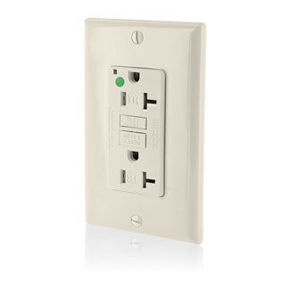 Leviton SmartlockPro GFCI Duplex Receptacle Outlet Extra Heavy-Duty Hospital Grade With Wall Plate Tamper-Resistant Power Indicator 20A 125V Light Almond (GFTR2-HFT)