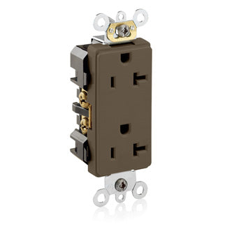 Leviton 20 Amp 125V NEMA 5-20R 2P 3W Decora Plus Duplex Receptacle Straight Blade Industrial Grade Self Grounding Back And Side Wire Brown(16362)