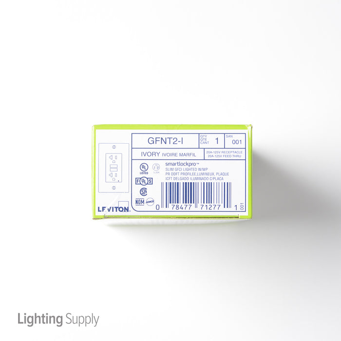 Leviton 20 Amp 125V Receptacle/Outlet 20 Amp Feed-Through Self-Test SmartlockPro Slim GFCI Monochromatic Ivory (GFNT2-I)