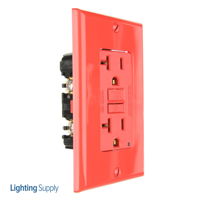 Leviton 20 Amp 125V Receptacle/Outlet 20 Amp Feed-Through Self-Test SmartlockPro Slim GFCI Monochromatic Red (GFNT2-R)