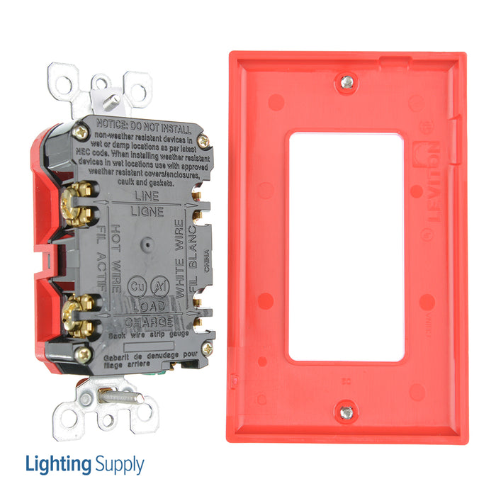 Leviton 20 Amp 125V Receptacle/Outlet 20 Amp Feed-Through Self-Test SmartlockPro Slim GFCI Monochromatic Red (GFNT2-R)