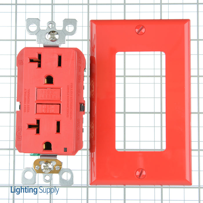 Leviton 20 Amp 125V Receptacle/Outlet 20 Amp Feed-Through Self-Test SmartlockPro Slim GFCI Monochromatic Red (GFNT2-R)