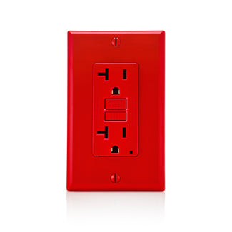 Leviton 20 Amp 125V Receptacle/Outlet 20 Amp Feed-Through Self-Test SmartlockPro Slim GFCI Monochromatic Red (GFNT2-R)