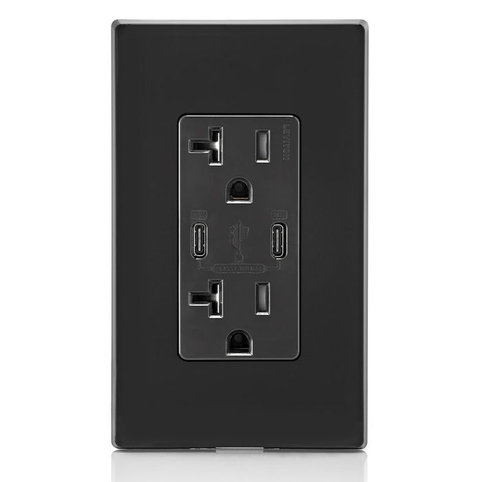 Leviton 20A Tamper-Resistant Receptacle USB Type-C/C Charger Black (T5835-E)