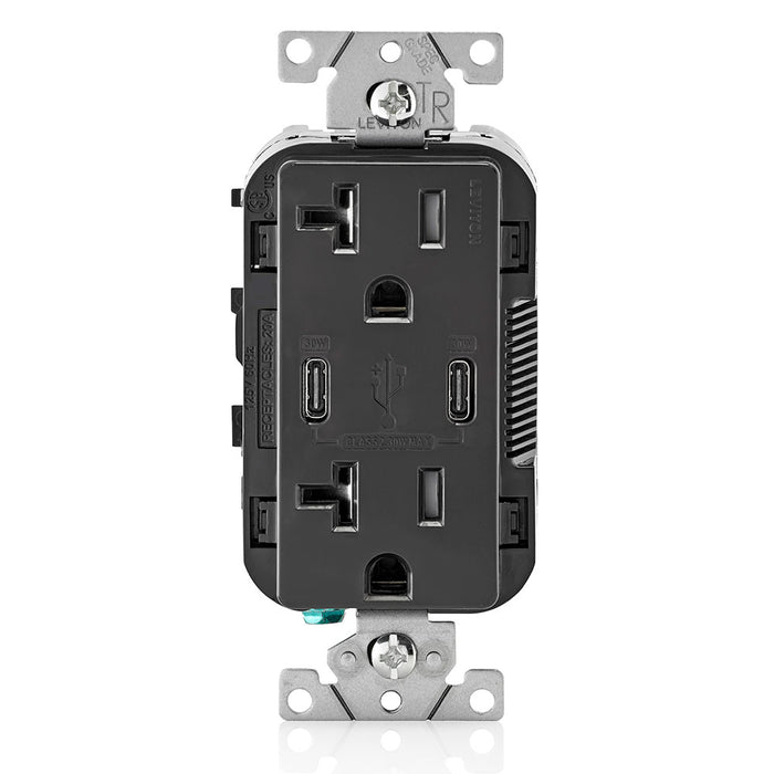 Leviton 20A Tamper-Resistant Receptacle USB Type-C/C Charger Black (T5835-E)