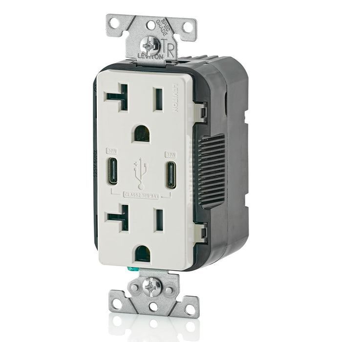 Leviton 20A Tamper-Resistant Receptacle USB Type-C/C Charger Light Almond (T5835-T)