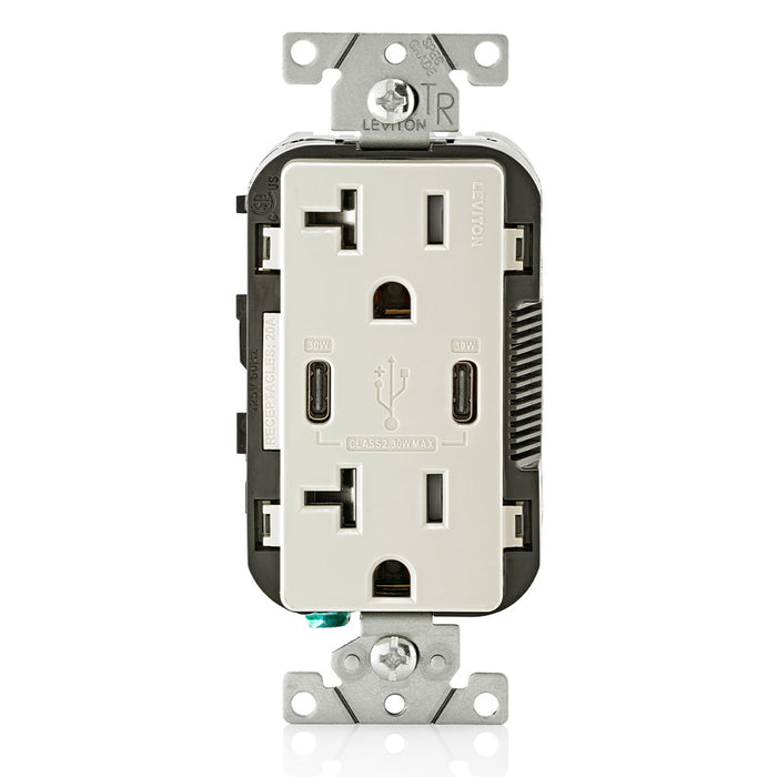 Leviton 20A Tamper-Resistant Receptacle USB Type-C/C Charger Light Almond (T5835-T)