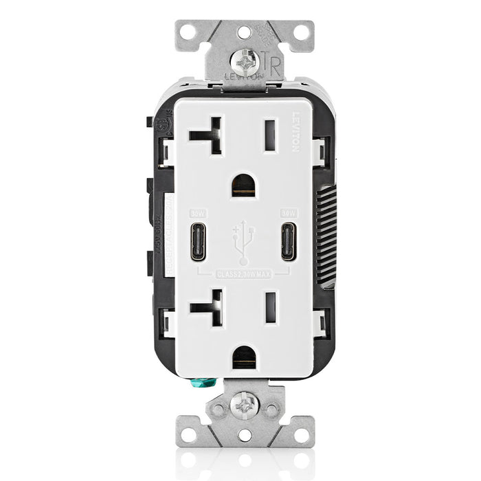 Leviton 20A Tamper-Resistant Receptacle USB Type-C/C Charger White (T5835-W)