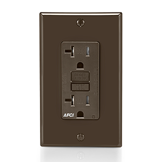 Leviton 20 Amp 125V At Receptacle/Outlet 20 Amp Feed-Through Tamper-Resistant AFCI Receptacle/Outlet Monochromatic Back And Side Wired Brown (AFTR2)