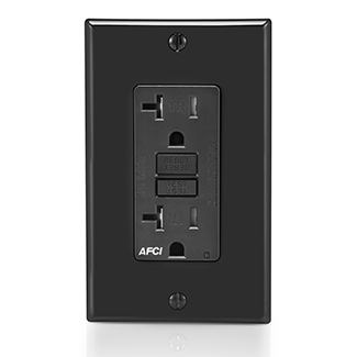 Leviton 20 Amp 125V At Receptacle/Outlet 20 Amp Feed-Through Tamper-Resistant AFCI Receptacle/Outlet Monochromatic Back And Side Wired Black (AFTR2-E)