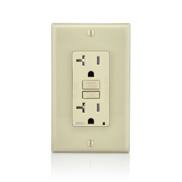 Leviton 20 Amp 125V At Receptacle/Outlet 20 Amp Feed-Through Tamper-Resistant AFCI Receptacle Outlet Monochromatic Back And Side Wired Ivory (AFTR2-I)