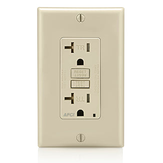 Leviton 20 Amp 125V At Receptacle/Outlet 20 Amp Feed-Through Tamper-Resistant AFCI Receptacle/Outlet Monochromatic Back And Side Wired Light Almond (AFTR2-T)