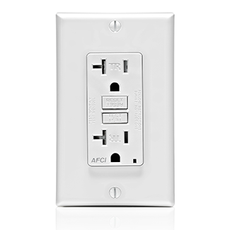 Leviton 20 Amp 125V At Receptacle/Outlet 20 Amp Feed-Through Tamper-Resistant AFCI Receptacle/Outlet Monochromatic Back And Side Wired White (AFTR2-W)