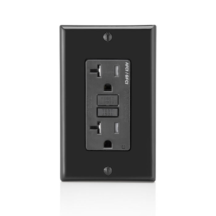 Leviton 20 Amp 125V Dual Function AFCI/GFCI Receptacle 20 Amp Feed-Through Tamper-Resistant Monochromatic Back And Side Wire Black (AGTR2-E)