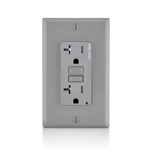 Leviton 20 Amp 125V Dual Function AFCI/GFCI Receptacle 20 Amp Feed-Through Tamper-Resistant Monochromatic Back And Side Wire Gray (AGTR2-GY)