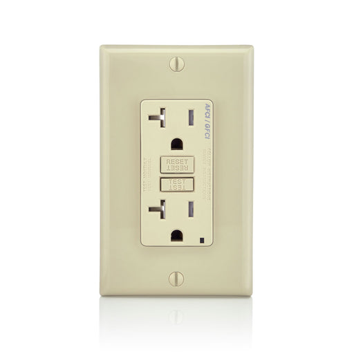 Leviton 20 Amp 125V Dual Function AFCI/GFCI Receptacle 20 Amp Feed-Through Tamper-Resistant Monochromatic Back And Side Wire Ivory (AGTR2-I)