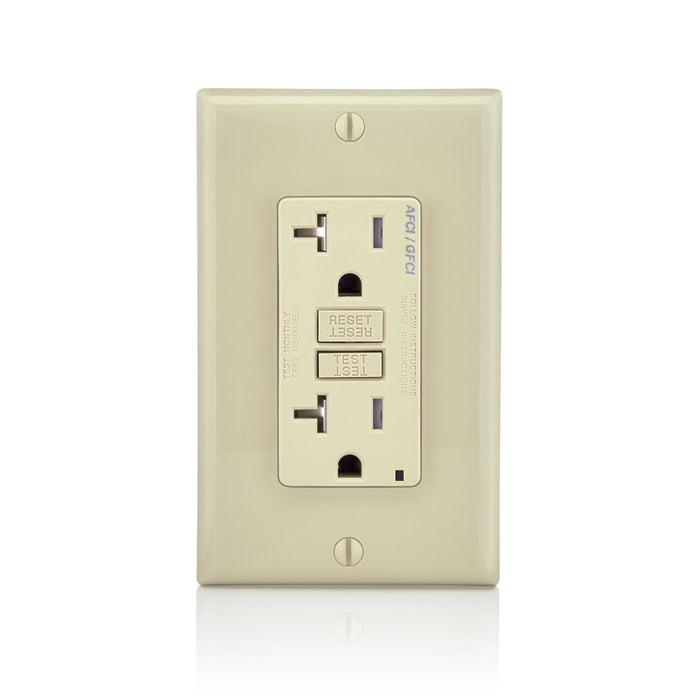 Leviton 20 Amp 125V Dual Function AFCI/GFCI Receptacle 20 Amp Feed-Through Tamper-Resistant Monochromatic Back And Side Wire Ivory (AGTR2-I)