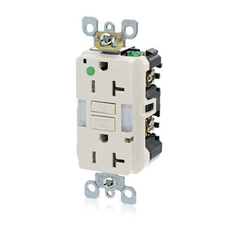 Leviton SmartlockPro GFCI Duplex Receptacle Outlet Heavy-Duty Hospital Grade Tamper-Resistant Power Indication 20 Amp 125V Light Almond (GFNL2-HGT)