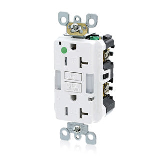 Leviton SmartlockPro GFCI Duplex Receptacle Outlet Heavy-Duty Hospital Grade Tamper-Resistant Power Indication 20 Amp 125V White (GFNL2-HGW)