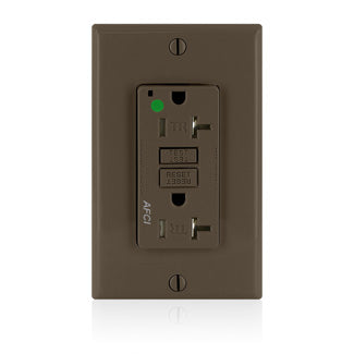 Leviton AFCI Duplex Receptacle Outlet Heavy-Duty Hospital Grade With Wall Plate Tamper-Resistant 20 Amp 125V Back Or Side Wire Brown (AFTR2-HG)
