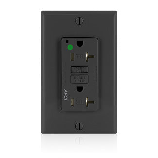 Leviton AFCI Duplex Receptacle Outlet Heavy-Duty Hospital Grade With Wall Plate Tamper-Resistant 20 Amp 125V Back Or Side Wire Black (AFTR2-HGE)
